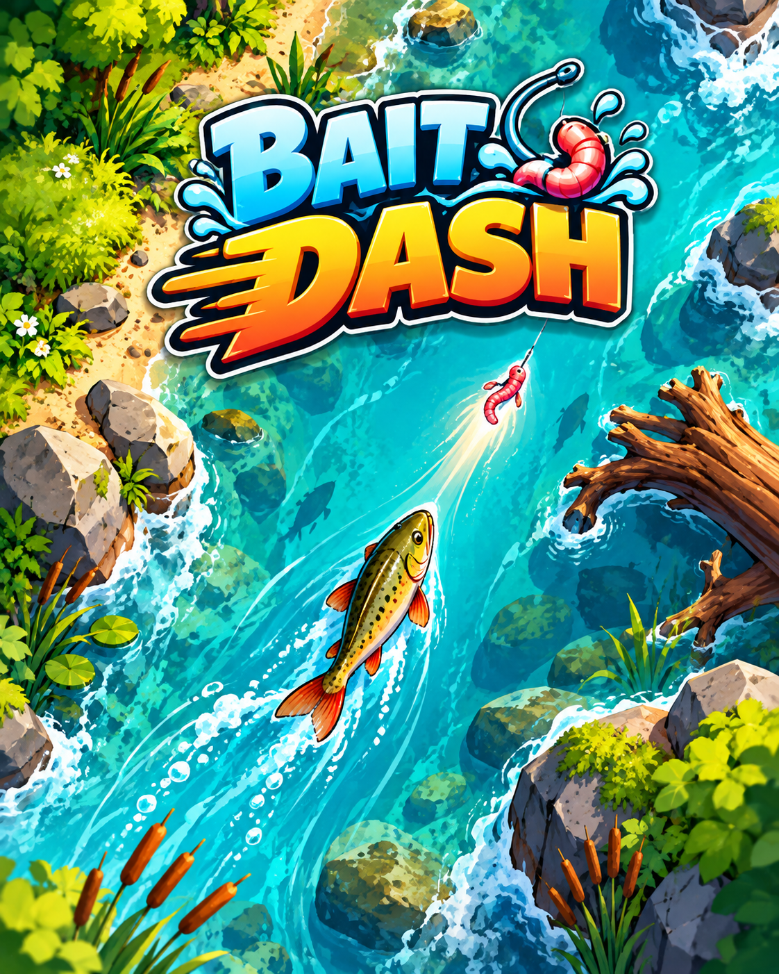 Bait Dash, an upcoming Muonity game set in a turquoise river.